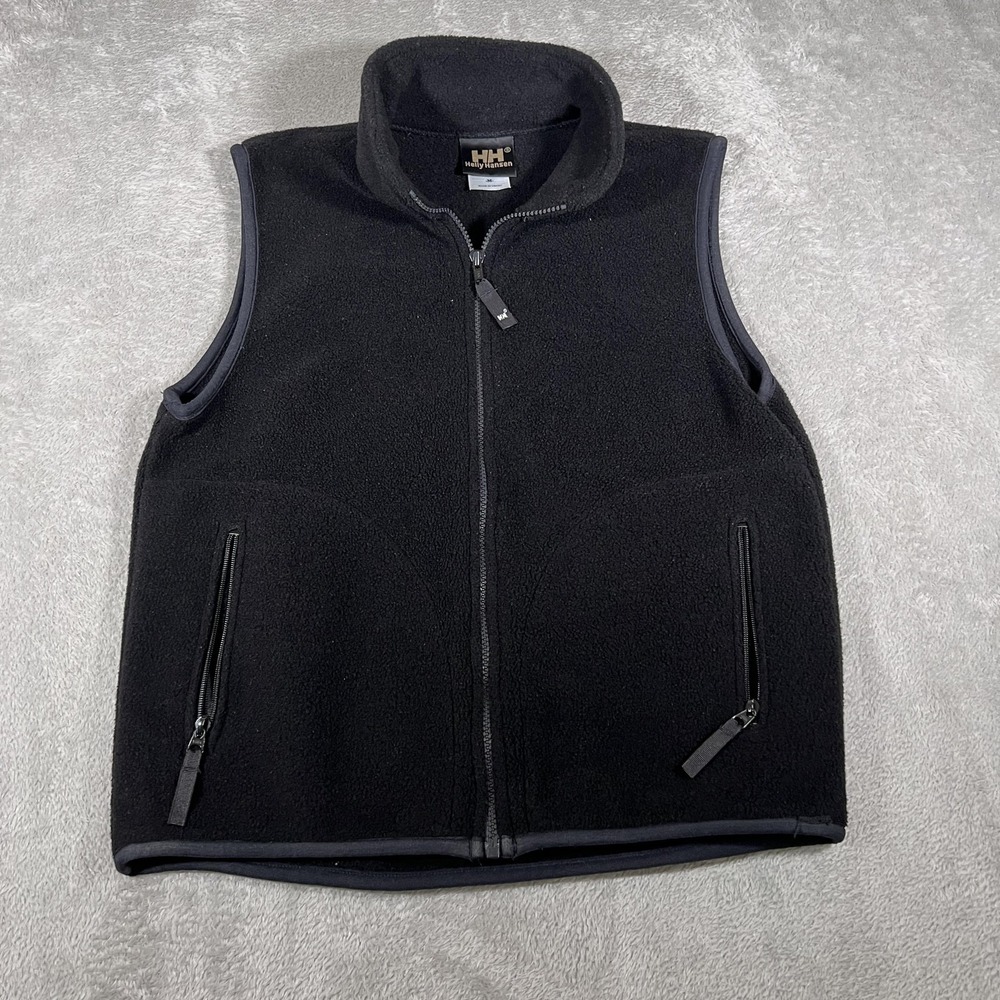 Vtg Helly Hansen Vest Men Medium Black Fleece Full‎ Zip Sleeveless Outdoor USA